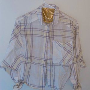 XS Free People NWT Cutie Plaid Button Down Shirt Top Dolman Sleeves